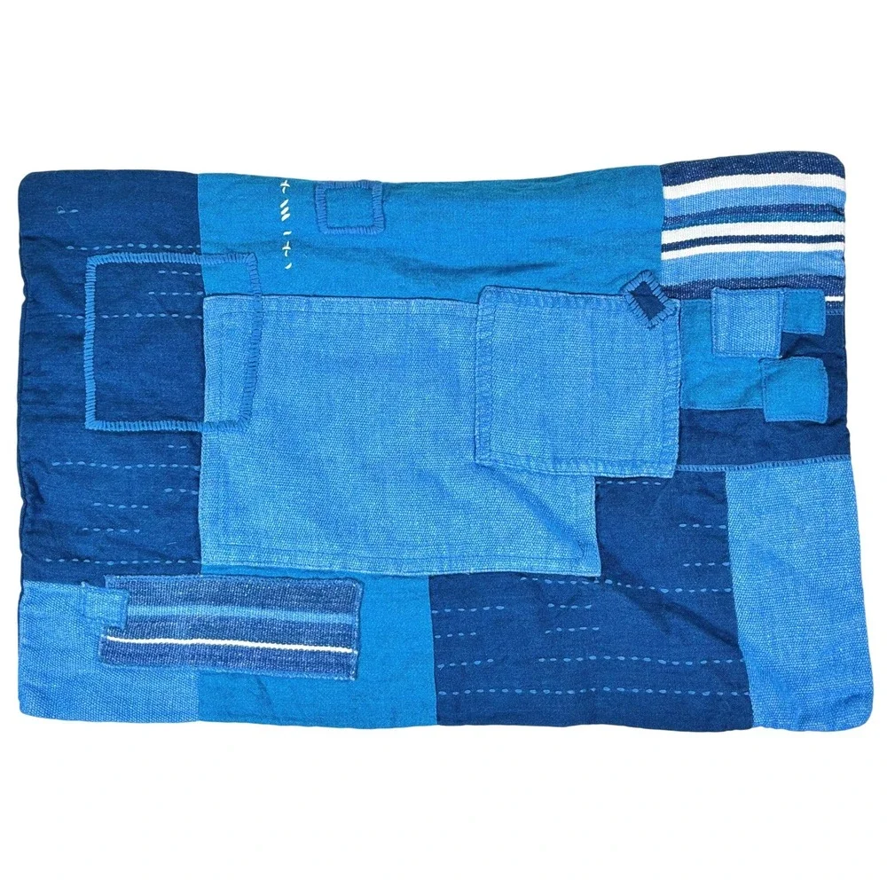 Ralph Lauren Stover 16x24 Throw Pillow COVER ONLY SummerBlue Denim Patchwork NEW
